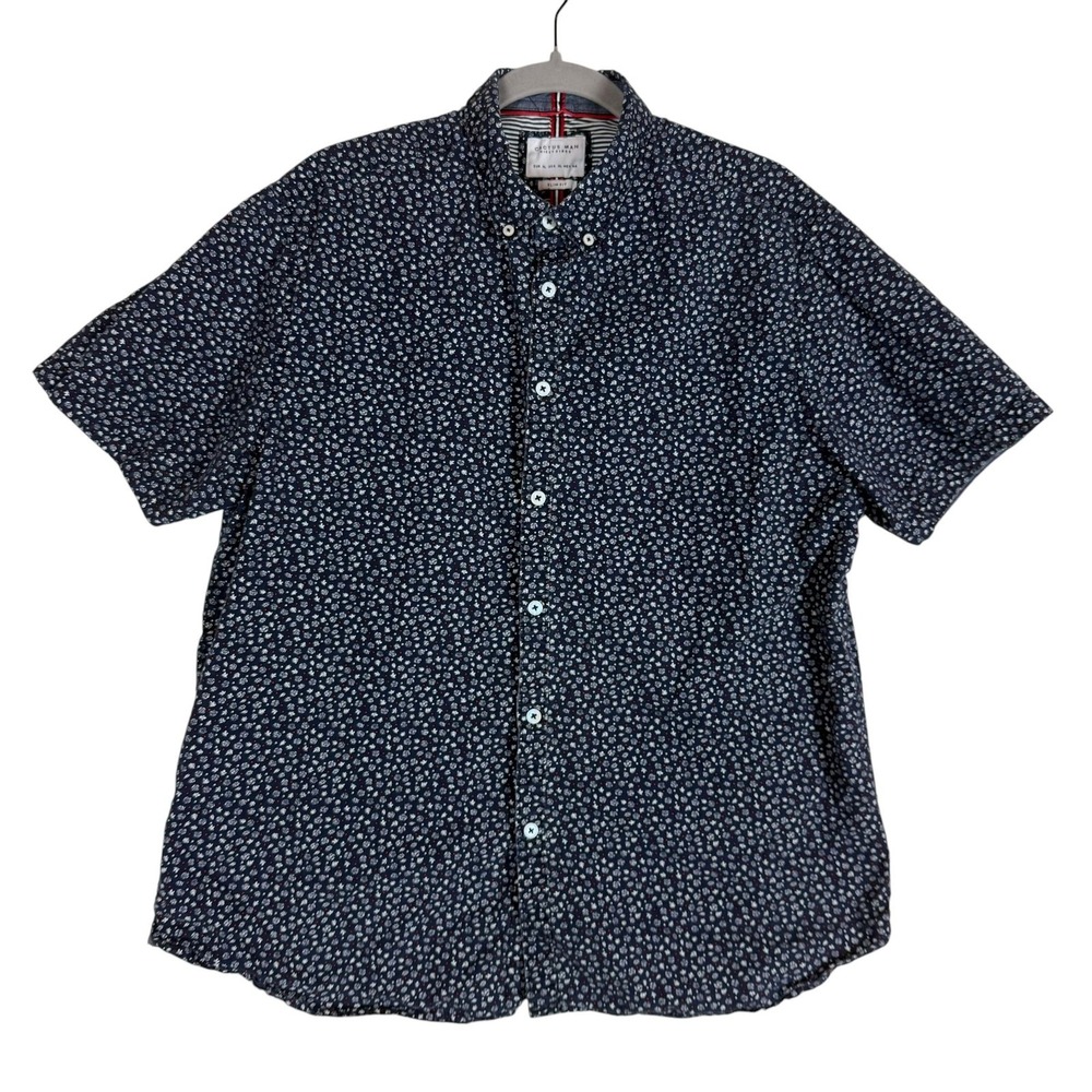 Cactus Man Shirt Mens XL Blue‎ Floral Short Sleeve Button Down Slim Fit Casual